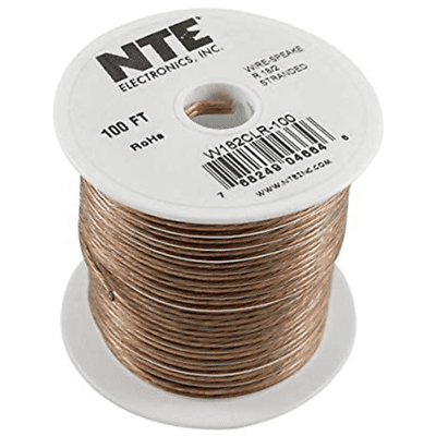 Clear 100' Length Inc. Type 12/2 Gauge 100 Length NTE Electronics W122CLR-100 Series CLR PVC Speaker Wire Stranded Clear 100' Length Inc. Type 12/2 Gauge 100 Length NTE Electronics W122CLR-100 Series CLR PVC Speaker Wire Stranded